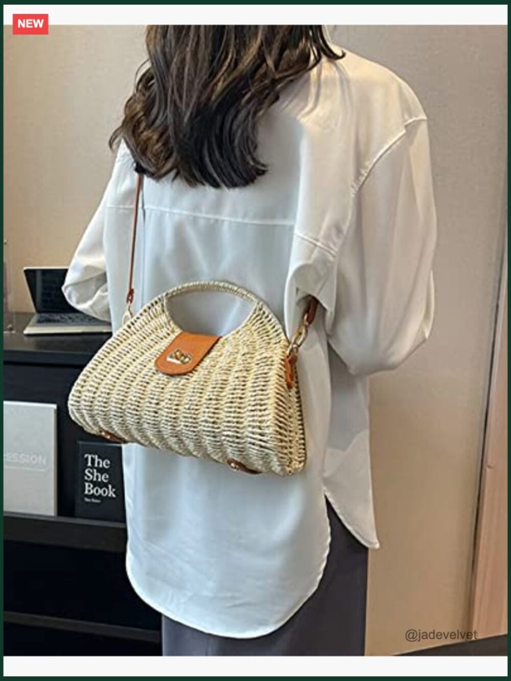 Straw Hand-woven Top-handle Crossbody Tote Bag for Summer Travel - Picture 2 of 3